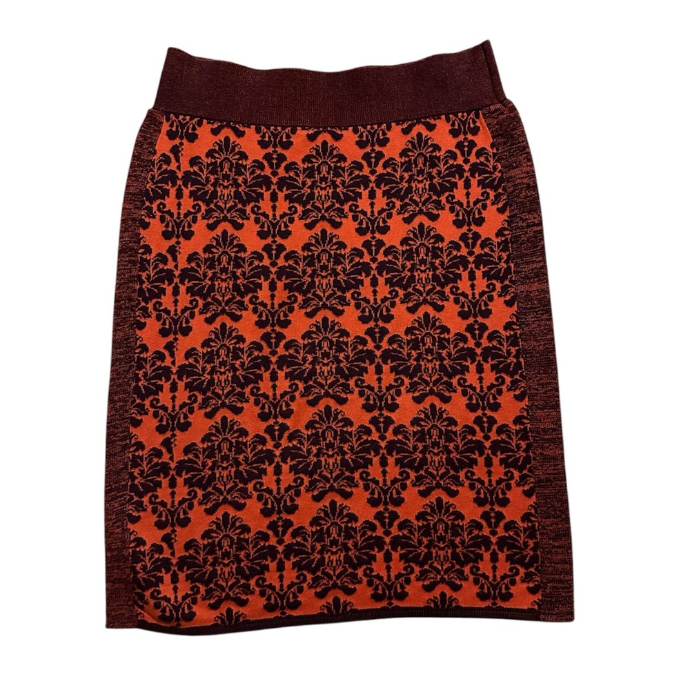 Moth Knit Pencil Skirt Medium Orange Floral Anthropologie